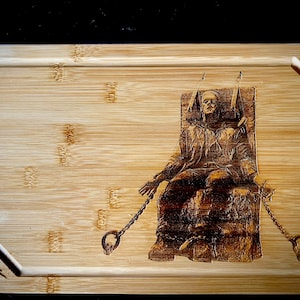 Cutting Board - Frankenstein in Chains Engraved on Bamboo Charcuterie Thick Bamboo High Detail