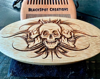 Beard Brush - Triple Skull w/ comb and travel bag