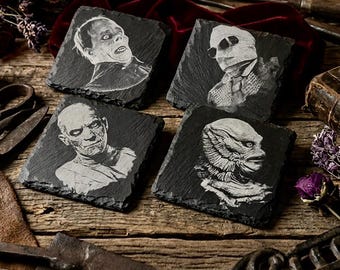 Universal Monsters Slate Coasters: Engraved Classic Horror Set #2