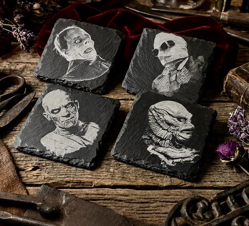 Universal Monsters Slate Coasters: Engraved Classic Horror Set #2 image 1