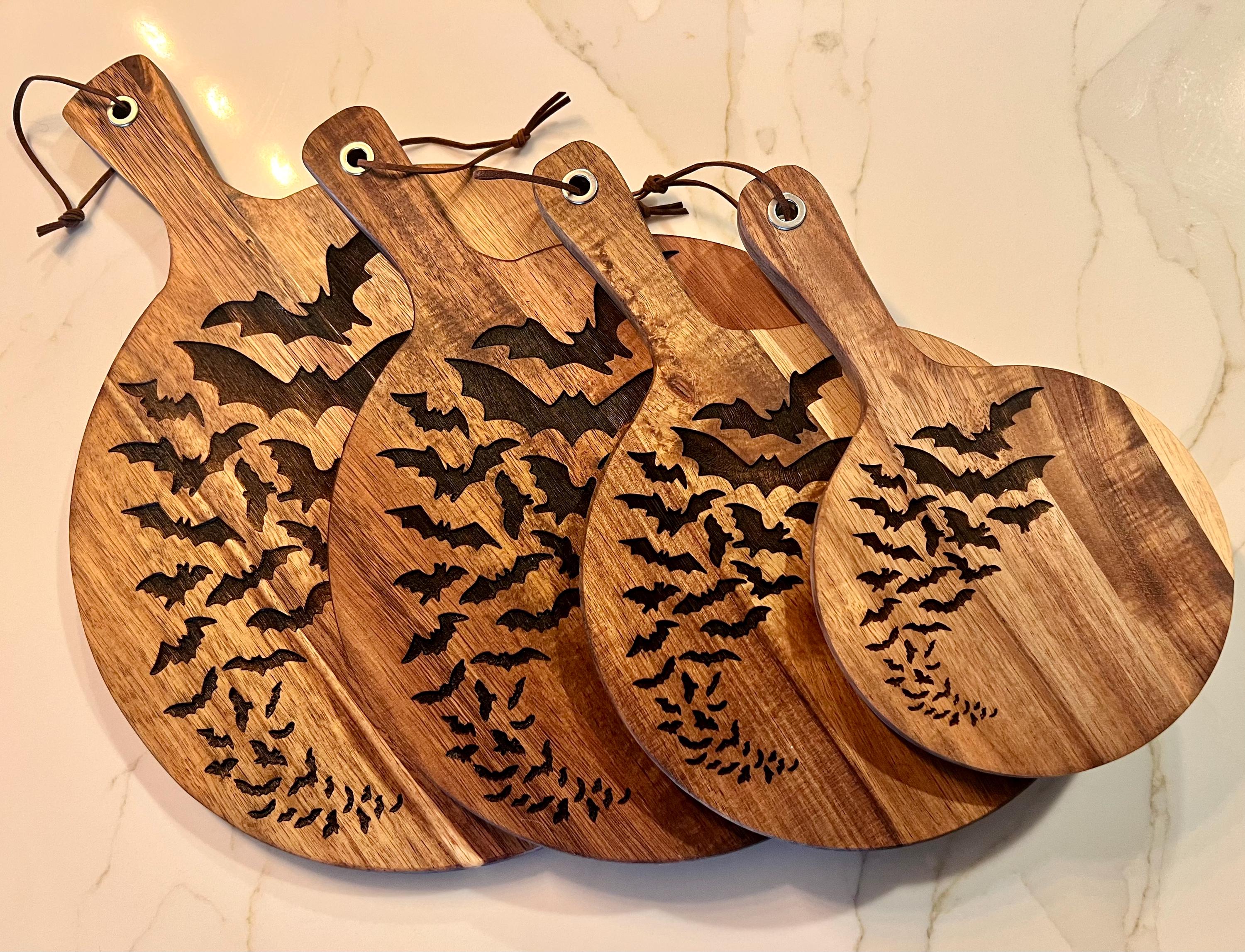 Charcuterie & Cutting Board - Cauldron of Bats engraved on beautiful round with handle acacia