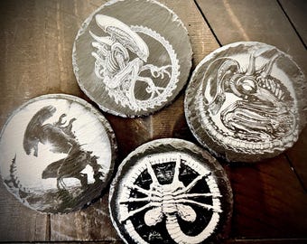 Coaster Set - Alien Xenomorph Engraved on Slate (Set of four)
