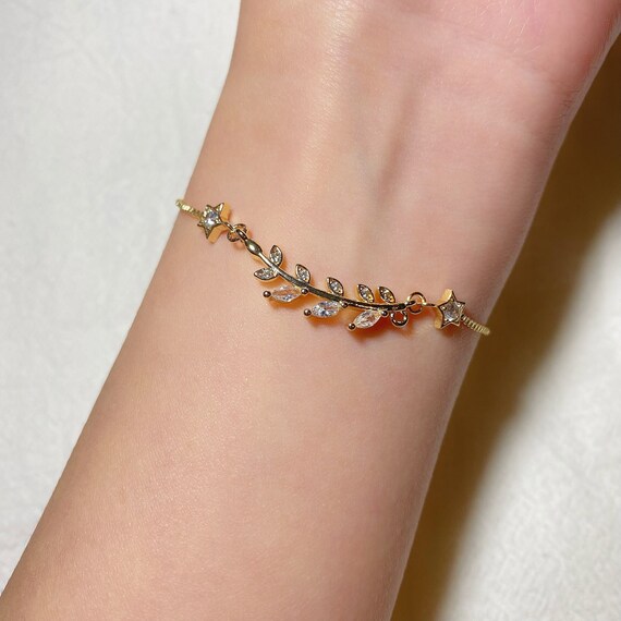 Dainty 14k Gold Zirconia Bracelet Chain, Minimalist Bracelet