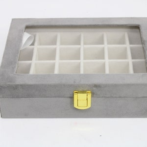 Atorakushon Velvet 24, compartiment amovible pour grille, séparateur de bijoux, bague de boucles d'oreilles, boîte de rangement, organisateur de vitrine pour cadeau, gris image 2