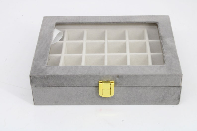 Atorakushon Velvet 24, compartiment amovible pour grille, séparateur de bijoux, bague de boucles d'oreilles, boîte de rangement, organisateur de vitrine pour cadeau, gris image 2