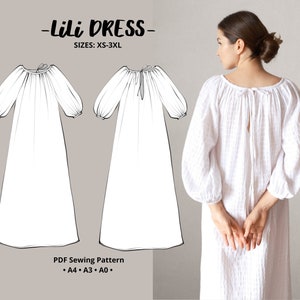 Puff Sleeve PDF, Linen Dress Pattern, Maternity Pattern, Smock Dress Pattern, Tent Dress Pattern, Loose Linen Dress, Easy Dress Pattern