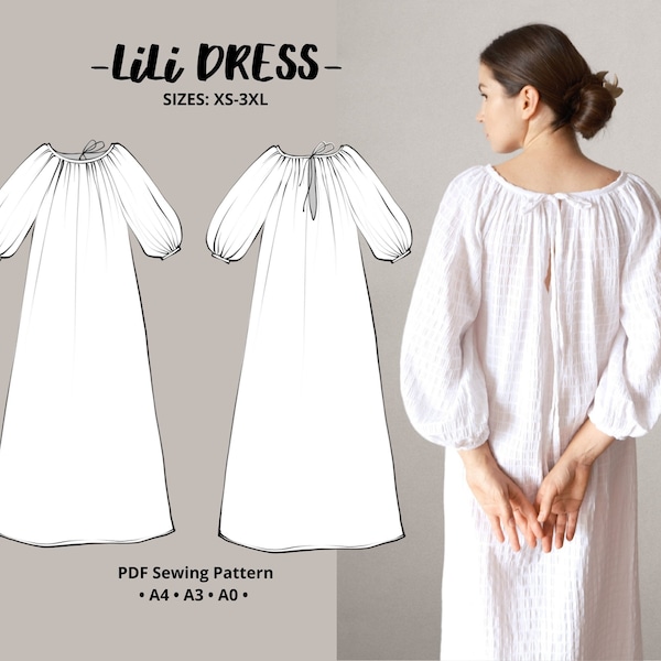 Puff Sleeve PDF, Linen Dress Pattern, Maternity Pattern, Smock Dress Pattern, Tent Dress Pattern, Loose Linen Dress, Easy Dress Pattern