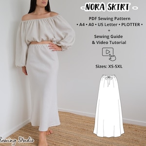 Modern Midi Skirt Sewing Pattern | Elastic Waist PDF | Straight or Bias Cut Skirt for Women