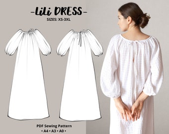 Puff Sleeve PDF, Linen Dress Pattern, Maternity Pattern, Smock Dress Pattern, Tent Dress Pattern, Loose Linen Dress, Easy Dress Pattern