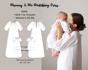 Smock Dress Pattern, PDF Pattern Bundle, Family Look Pattern, Tent Dress Pattern, Maternity Pattern, Linen Dress Pattern, Baby Dress Pattern