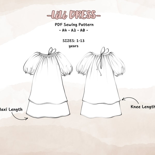 Smock Dress Pattern, Baby Dress Pattern, Linen Dress Pattern, Easy Dress Pattern, Puff Sleeve PDF, Sewing Patterns, Peasant Dress