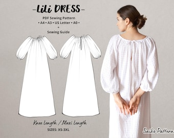 Puff Sleeve PDF, Linen Dress Pattern, Maternity Pattern, Smock Dress Pattern, Tent Dress Pattern, Loose Linen Dress, Easy Dress Pattern