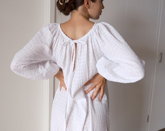 Patrón de vestido de lino con mangas abullonadas (PDF), patrón de vestido de maternidad, patrón de vestido tipo blusón, patrón de vestido de tienda de campaña, vestido de lino holgado, patrón de vestido sencillo