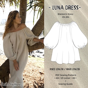 Loose Puff Sleeves Linen Dress PDF Pattern for Beginners, Maternity and Breastfeeding Friendly Pattern, Easy to Sew Summer Smock Dress