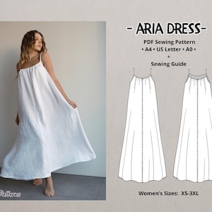 Patrón PDF de vestido camisola para todo tipo de cuerpos, vestido maxi playero de verano ideal para embarazo y lactancia con guía de costura, tallas A0, A4, Carta EE. UU.
