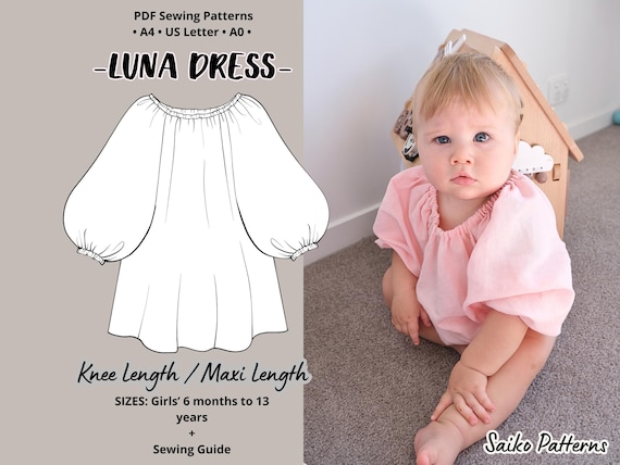 Kid dress pattern, toddler pattern, baby dress pattern, infant dress pattern, girls dress pattern, child's pattern, pdf pattern baby