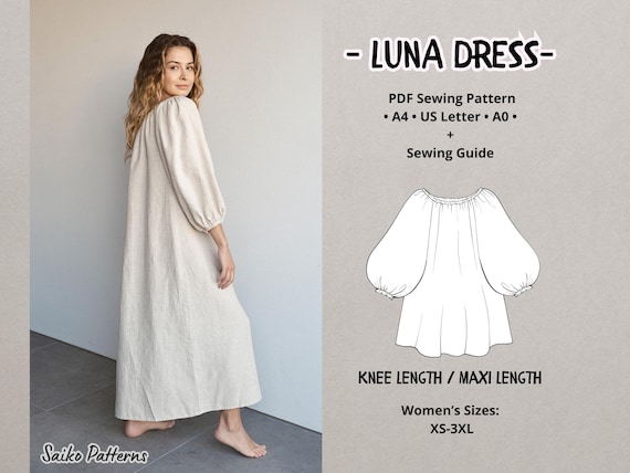 Raglan Smock Style Dress PDF Pattern with Puff Sleeves for all Body Types, Easy sewing, Beginners Friendly Loose Dress Pattern for Woman