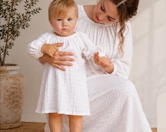 Mönster för smockklänning, mönster för babyklänning, mönster för linneklänning, enkelt klänningsmönster, puffärm i PDF-format, sömnadsmönster, bondeklänning