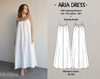 Easy Sundress PDF Pattern: Beach Boho Flowy Cami Cottagecore Dress with Sewing Guide, Suitable for Pregnancy and all Body Types