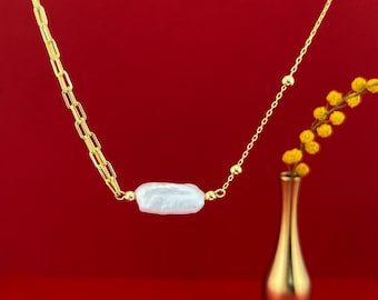 Collier de perles : keshi d'eau douce sur chaîne trombone en argent sterling plaqué or 18 carats
