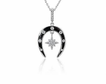 Collier fer à cheval Lucky Starlight - Pendentif fer à cheval en argent sterling et moissanite pour femme