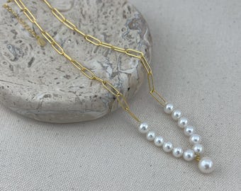 Collier chaîne trombone en or 18 carats | Argent sterling, perle d'eau douce