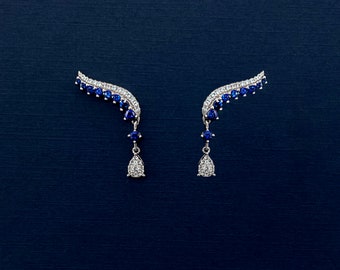 Boucles d'oreilles en forme de feuille de saphir, argent sterling plaqué rhodium (bleu royal)