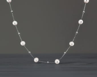 Collier de perles d'eau douce, chaîne en argent sterling, bijoux de mariée