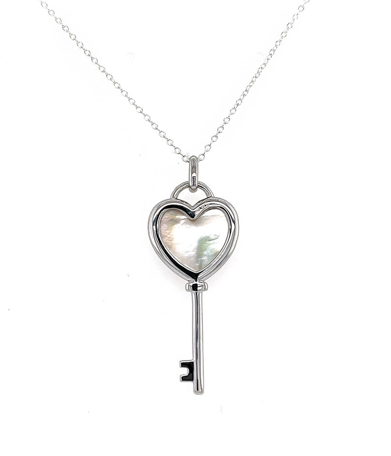 Heart Key Necklacewhite Sapphire and Mother of Pearl Heart Pendant in