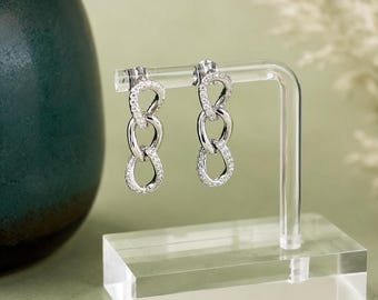 Boucles d'oreilles en moissanite à maillons : pendantes en argent sterling plaqué rhodium
