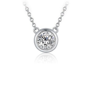 1.0Ct Moissanite Necklace, Certified VVS1 Moissanite Solitaire Bezel Layering Necklace in 14K Yellow Gold or Rhodium Plated Sterling Silver