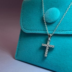 Certified VVS1 Moissanite Cross Necklace in Rhodium Plated Sterling Silver, Cross Necklace With Simulated Diamonds, Cross Pendant For Women