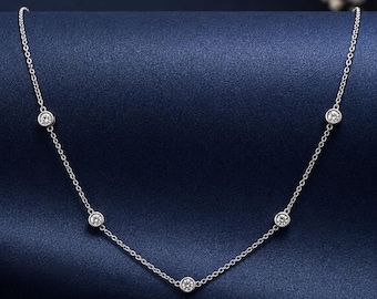 Collier chaîne en moissanite avec lunette : argent sterling plaqué rhodium, 1 CTTW