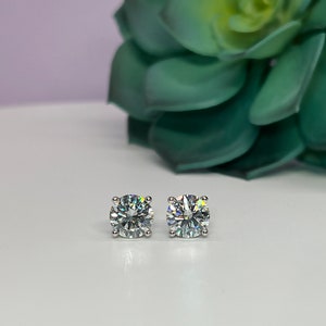 Certified VVS1 Round Brilliant Cut Moissanite Diamond Stud Earrings-Rhodium Plated 925 Sterling Silver- Moissanite Solitaire Studs