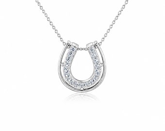Collier fer à cheval en moissanite, pendentif en argent sterling, plaqué rhodium, bijoux délicats à superposer