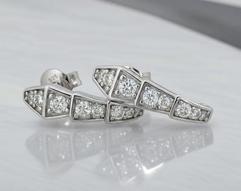 Créoles en J serpent moissanite, argent sterling 925, créoles serpent géométriques