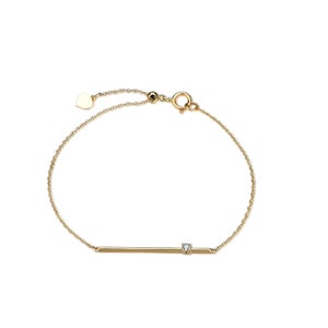 Moissanite Bar Bracelet: 14K Yellow Gold Plated Sterling Silver, Adjustable
