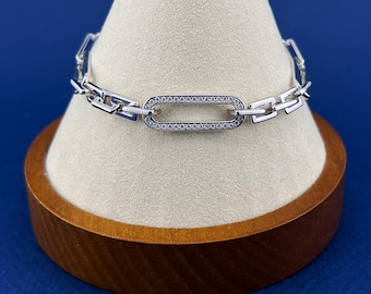 Bracelet trombone pavé de moissanite - Argent sterling plaqué rhodium