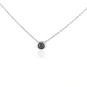 Black Diamond Solitaire Pendant Necklace or Bracelet: Sterling Silver Bezel Set