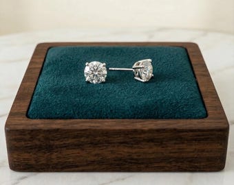 Puces d'oreilles classiques en moissanite rondes - Argent sterling plaqué rhodium, unisexe