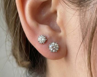 Clous d'oreilles en moissanite | Argent sterling plaqué rhodium, pureté VVS1