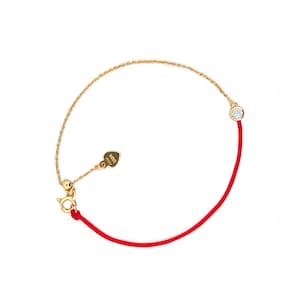 Certified Moissanite, Gold or Rhodium Plated Sterling Silver Chain and Red Cord Bracelet, The Half Chain String of Love Bracelet, Adjustable