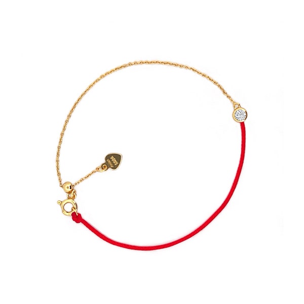 Moissanite Red Cord Bracelet: 18K Gold Plated Sterling Silver, The Half Chain String Of Love
