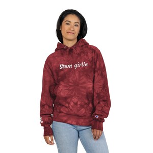 Champion Tie Dye STEM Girly Hoodie, Uranium Element Detail, Women in Science Apparel