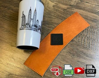Coffee cup sleeve Pattern PDF for Leathercraft - Digital template and Video Tutorial / dxf - cdr for Laser cutting Mug sleeve / holder DIY