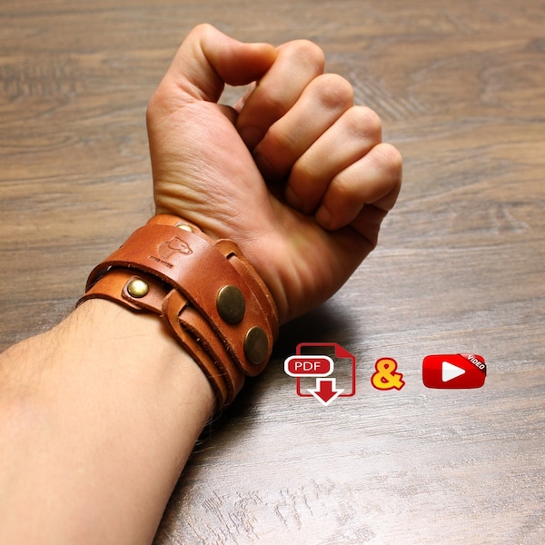 Leather bracelet bracelet circumference 15 cm / 17 cm / 18 cm PDF sewing pattern (A4) and video instructions