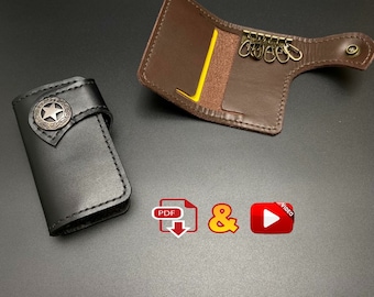 Leather key case with card compartment / key ring West / PDF pattern (A4) and video instructions