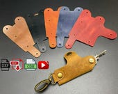 DIY Leather No-stitch key holder PDF Pattern A4 - Digital template for Keychain - dxf, cdr download for laser cutting leathercraft Key Case