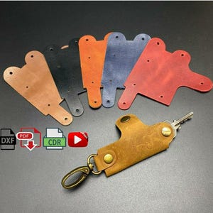 DIY Leather No-stitch key holder PDF Pattern A4 - Digital template for Keychain - dxf, cdr download for laser cutting leathercraft Key Case