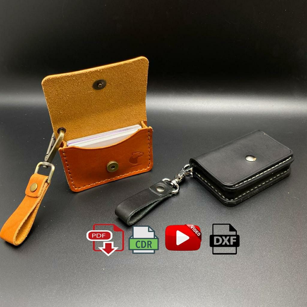 DIY Leather Card Holder Case PDF Pattern, business card wallet with belt attachment Template for Leathercraft, dxf - cdr for Laser cutting